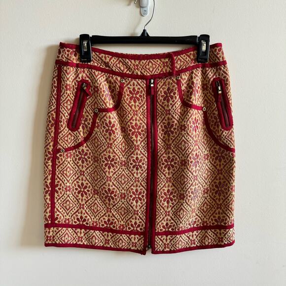 Vintage Etcetera Burnout Skirt 4 Carpet Tapestry Textured Y2K Zipper Red Gold - Picture 1 of 10